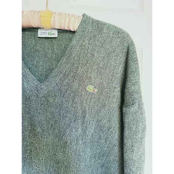 Lacoste Men’s Heathered Green V-Neck Pure Wool Sweater Long Sleeve Large Fall - Picture 5 of 7